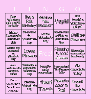 February Valentine's Day Bingo Card