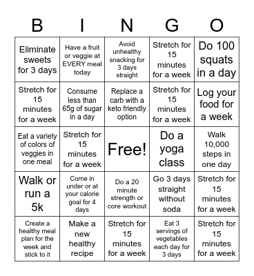 Healthy Living Bingo Card
