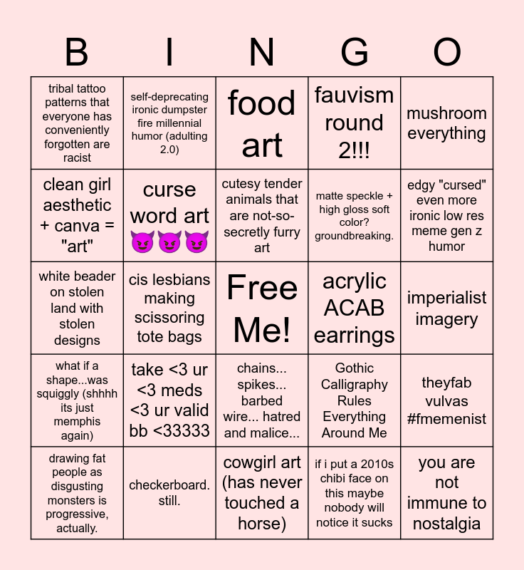 2023 3d art Bingo Card