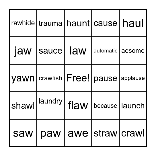 AU-AW WORDS Bingo Card