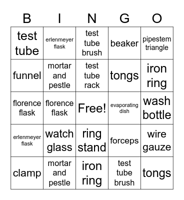 Lab Equipment Bingo Card