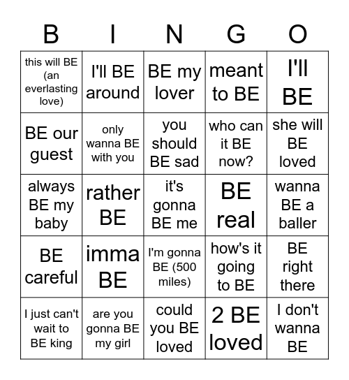 BE Bingo Card
