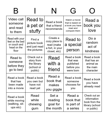 I Love to Read Bingo Card