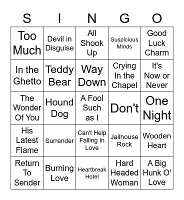 Elks Singo "The King" Bingo Card