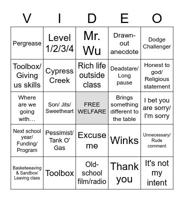 B-Roll Bingo Card