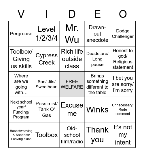 B-Roll Bingo Card