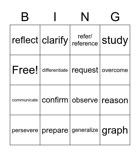 Vocabulary Words Bingo Card