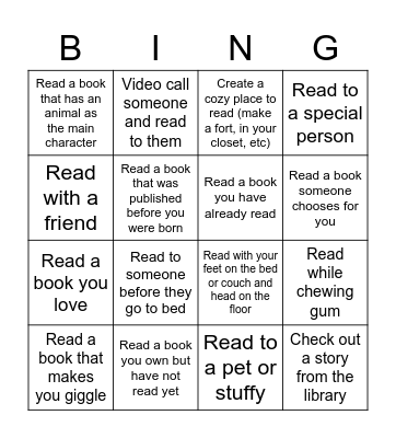 I Love to Read Bingo Card
