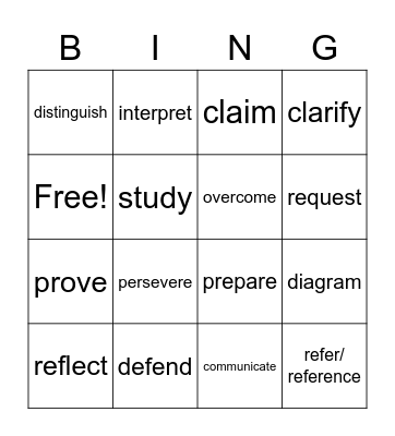 Vocabulary Words Bingo Card