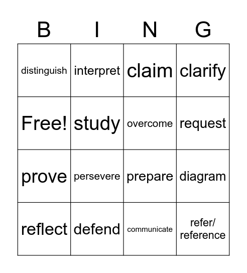 Vocabulary Words Bingo Card