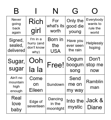 Old school jams Bingo Card