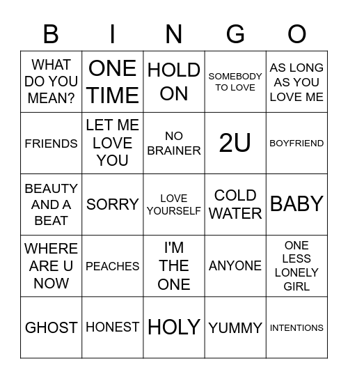 BIEBS Bingo Card