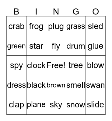 Consonant Blending Bingo Card