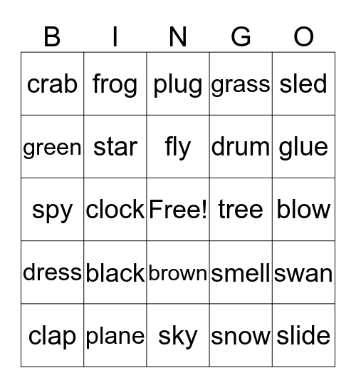 Consonant Blending Bingo Card