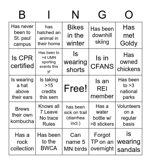 Find Someone who: Bingo Card