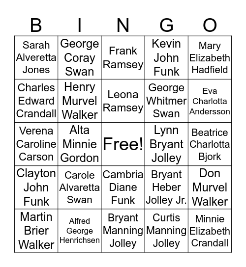 FAMILIES ARE FOREVER Bingo Card
