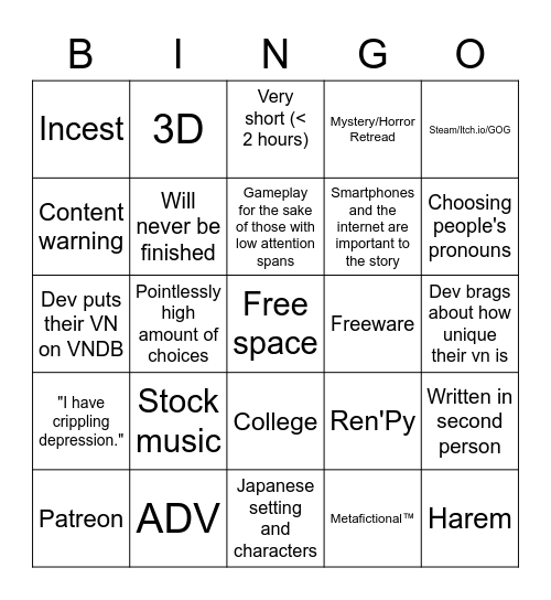 OELVN Bingo! Bingo Card