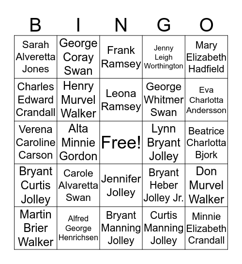 FAMILIES ARE FOREVER Bingo Card