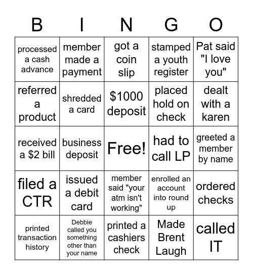 Teller BINGO Card