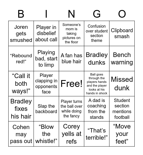 Basketball Bingo Card