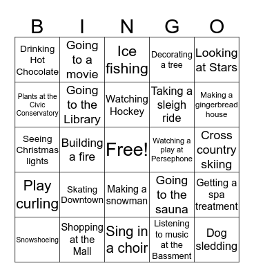 Winter Activities Bingo Card