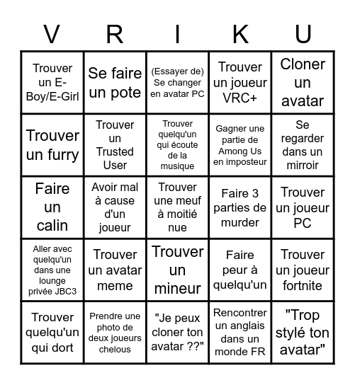 Bingo VRChat pour Ikuto Bingo Card