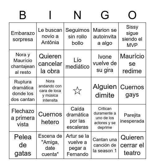 O Coro segunda temporada Bingo Card