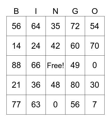 Multiplication Facts 6-8 Bingo Card