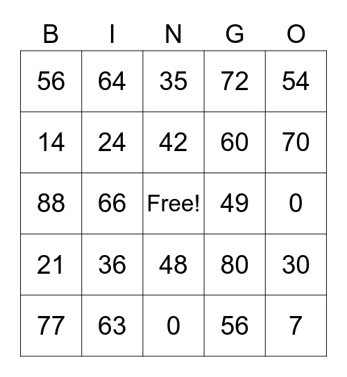 Multiplication Facts 6-8 Bingo Card