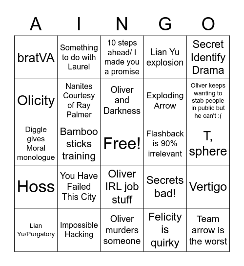 Average arrow episode Bingo Card