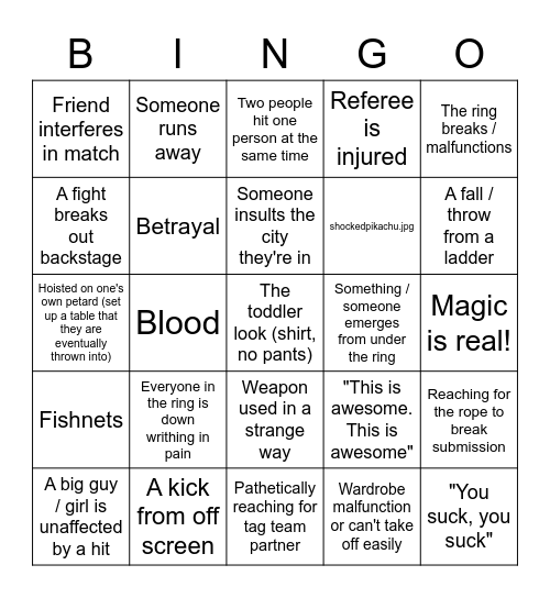 Wrestling Bingo Card