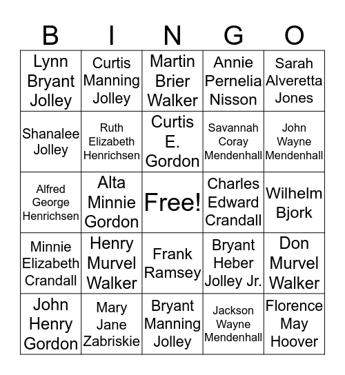 FAMILIES ARE FOREVER Bingo Card