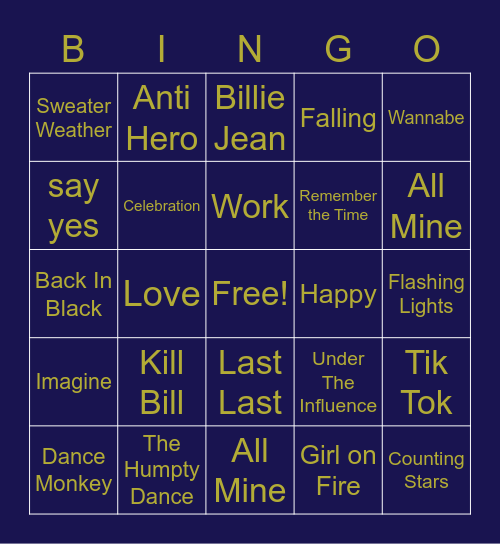 Mother Daughter Song Bingo Card