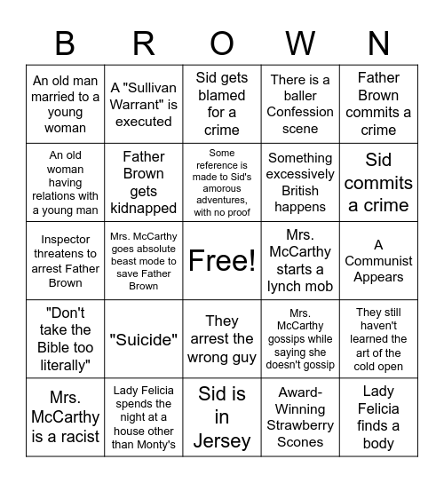 Father Brown Bingo Card