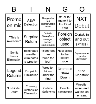 Royal Rumble 2023 Bingo Card