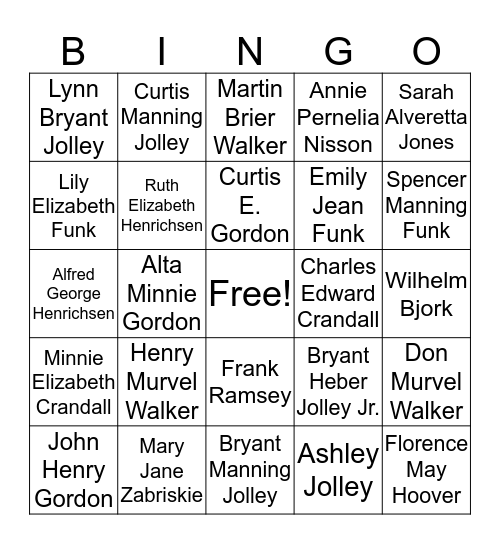 FAMILIES ARE FOREVER Bingo Card