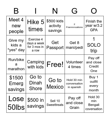 Kera's 2023 Bingo Card