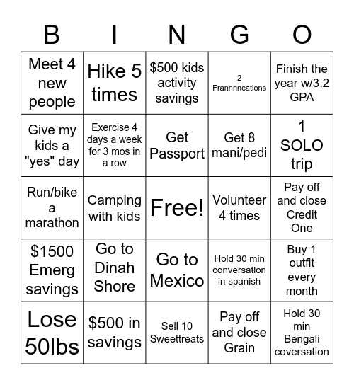 Kera's 2023 Bingo Card