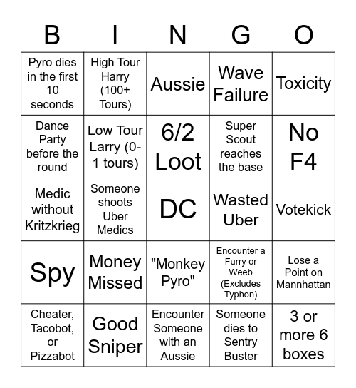 MvM Bingo Card