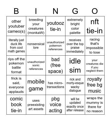 chad tropic videy game predictions Bingo Card