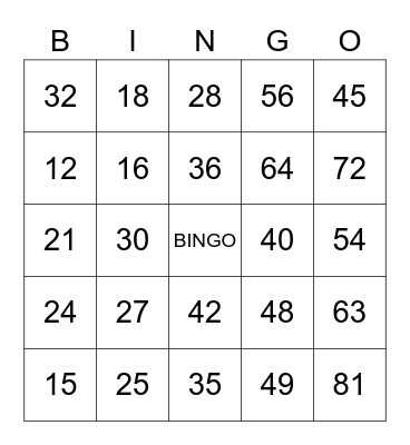 Number Bingo 1-75 Bingo Card