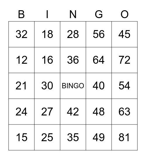 Number Bingo 1-75 Bingo Card
