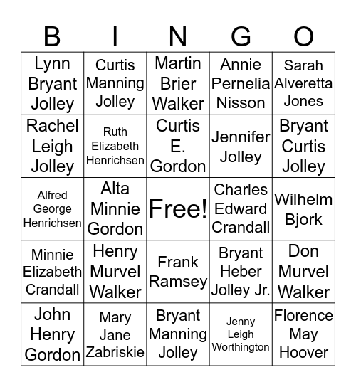 FAMILIES ARE FOREVER Bingo Card