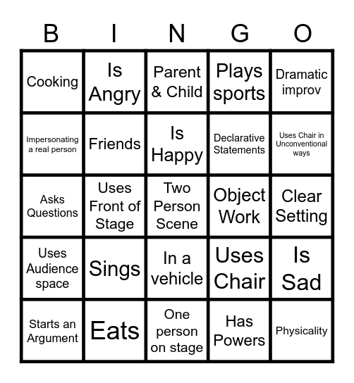 Improv Bingo Card