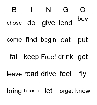 IRREGULAR VERBS - LEVEL 3 Bingo Card