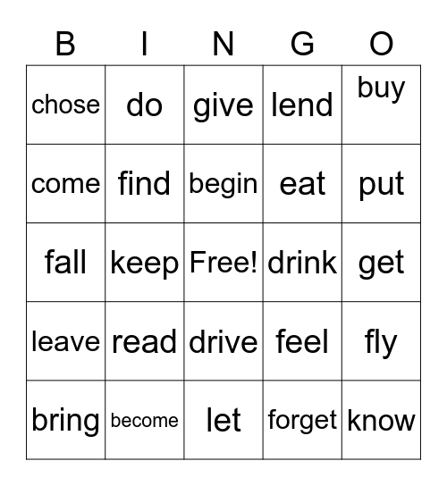 IRREGULAR VERBS - LEVEL 3 Bingo Card