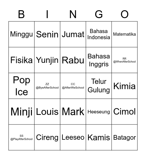 Minjeong Bingo Card