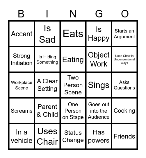 Improv Bingo Card