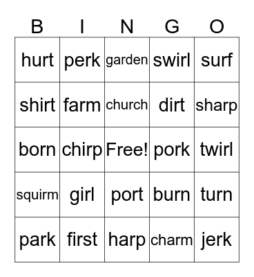 Bossy R Bingo Card