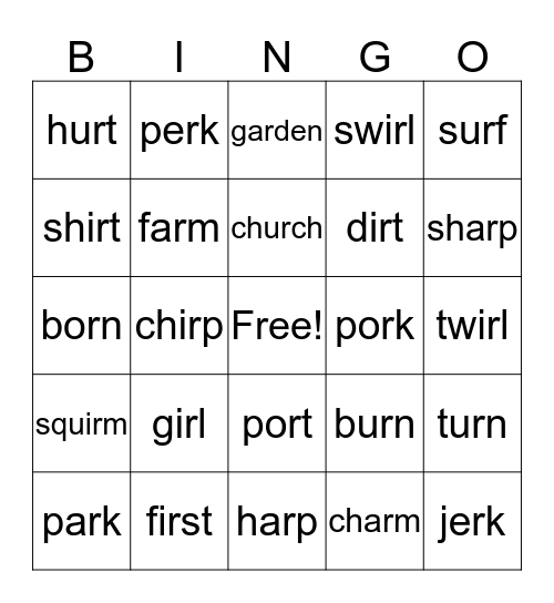 Bossy R Bingo Card